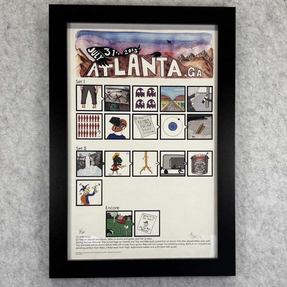 Phish Atlanta 2015 Comic Setlist Art Print Signed Numbered 1/50 Josean Framed